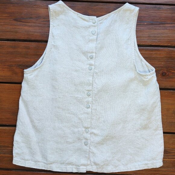 H by Halston 100% Linen Top 'Flower Button Back' Tan Sleeveless Size Medium - Picture 2 of 7